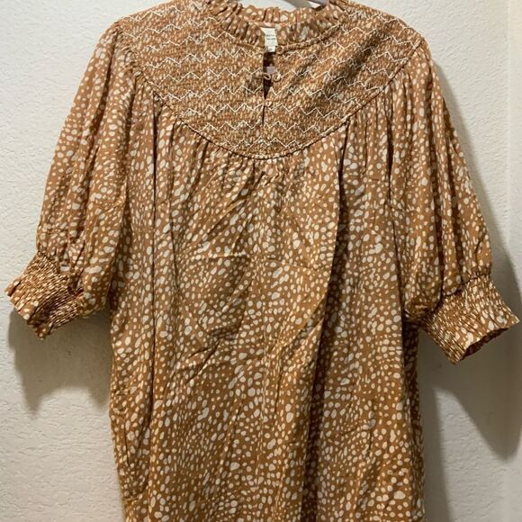 Elizabeth & James the label smocked shirt dress puff sleeve cuff size M - Picture 2 of 7
